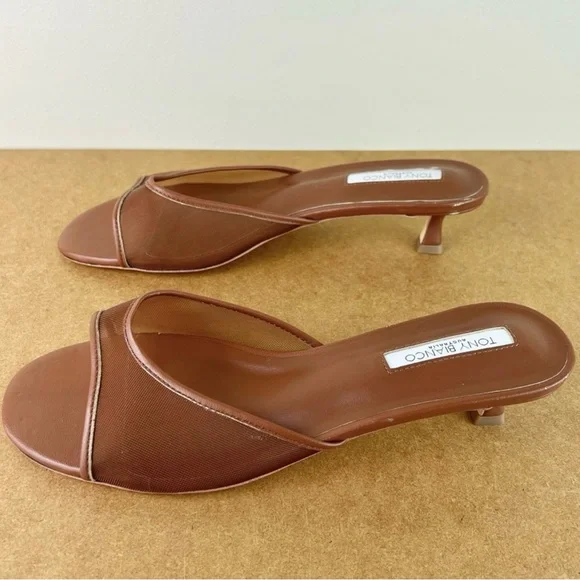 NEW TONY BIANCO REVOLVE BROWN MESH SLIDE SANDALS - Picture 8 of 15